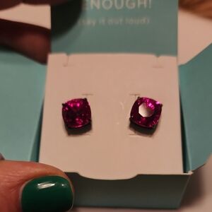 Origami Owl Fuchsia Cushion-Cut Stud Earrings